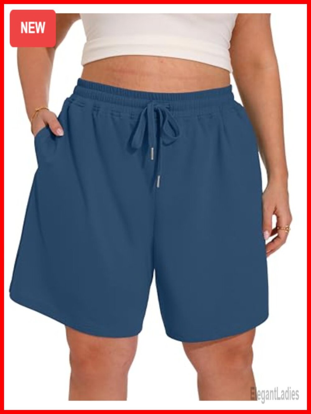 Plus Size Bermuda Shorts 8 Inch Inseam High Waisted Sweat Shorts with Pockets